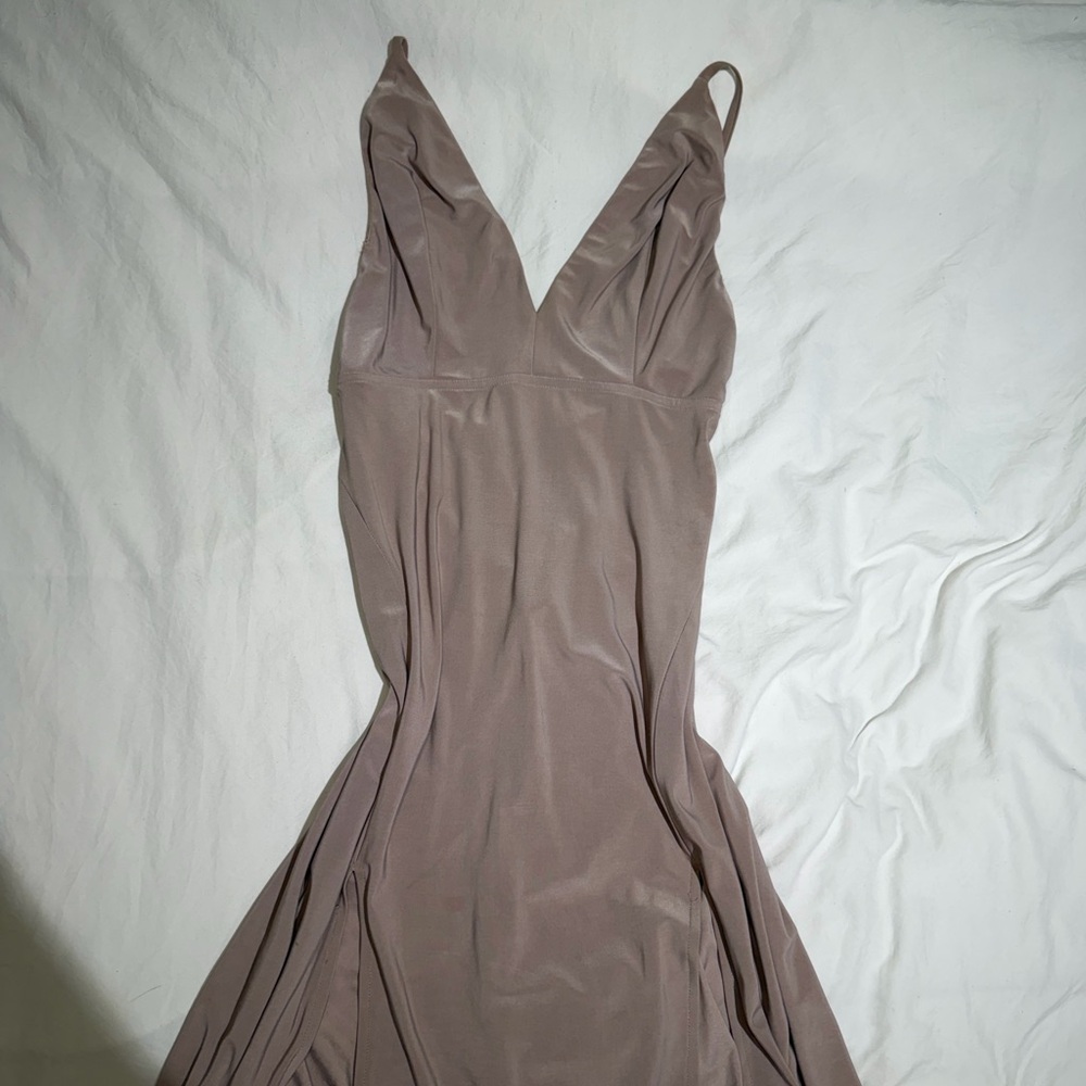 Elegant V-Neck Slip Dress in Mauve/Taupe